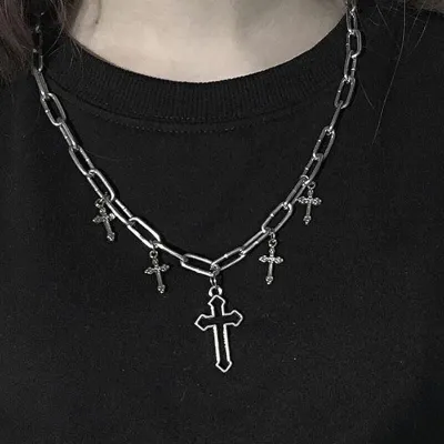 Women Hip Hop Style Cross Design Necklace Alloy