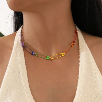 Women Fashion Pin Design Alloy Metal Necklace