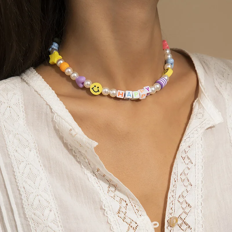 Women Fashion Geometric Design Pearl Decorative Necklace