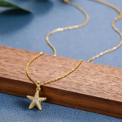 Women Unique Starfish Pendant Pearl Decorative Necklace