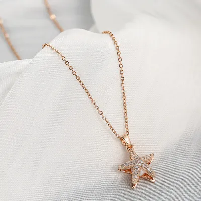 Women Unique Starfish Pendant Pearl Decorative Necklace