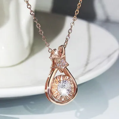 Women Fashion Water Drop Shape Rhinestone Necklace