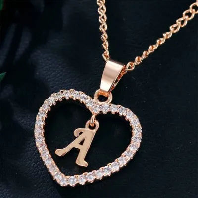 Women's Heart Shape 26 Alphabet Letter Design Alloy Pendant Necklace