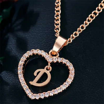 Women's Heart Shape 26 Alphabet Letter Design Alloy Pendant Necklace