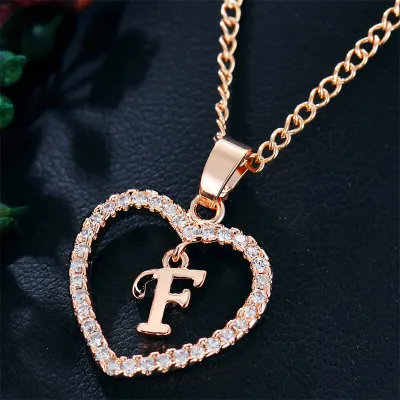 Women's Heart Shape 26 Alphabet Letter Design Alloy Pendant Necklace