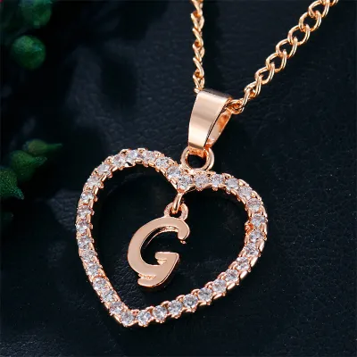 Women's Heart Shape 26 Alphabet Letter Design Alloy Pendant Necklace