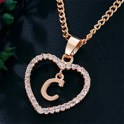Women's Heart Shape 26 Alphabet Letter Design Alloy Pendant Necklace