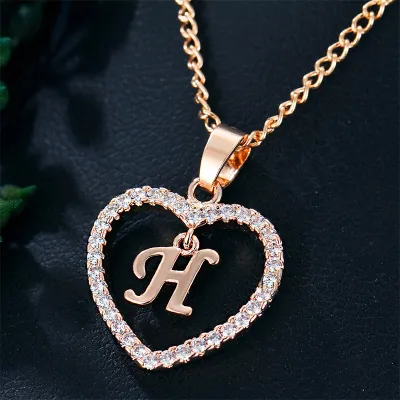 Women's Heart Shape 26 Alphabet Letter Design Alloy Pendant Necklace