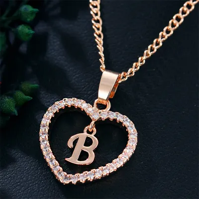 Women's Heart Shape 26 Alphabet Letter Design Alloy Pendant Necklace