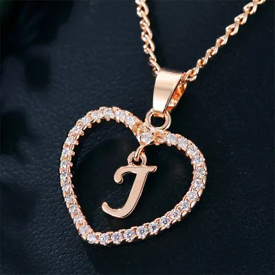 Women's Heart Shape 26 Alphabet Letter Design Alloy Pendant Necklace