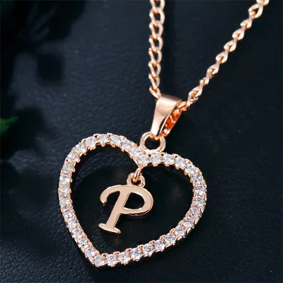 Women's Heart Shape 26 Alphabet Letter Design Alloy Pendant Necklace
