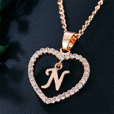 Women's Heart Shape 26 Alphabet Letter Design Alloy Pendant Necklace