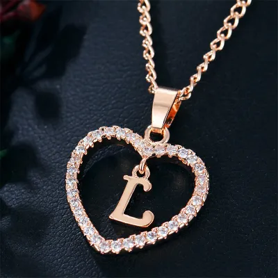 Women's Heart Shape 26 Alphabet Letter Design Alloy Pendant Necklace