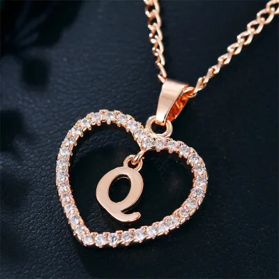 Women's Heart Shape 26 Alphabet Letter Design Alloy Pendant Necklace