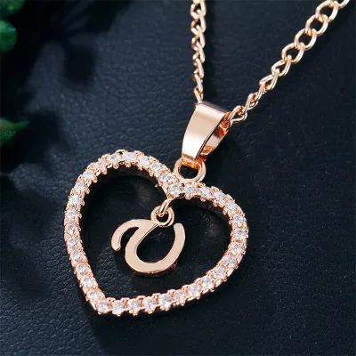 Women's Heart Shape 26 Alphabet Letter Design Alloy Pendant Necklace