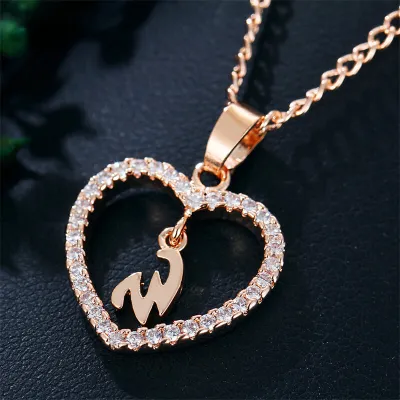 Women's Heart Shape 26 Alphabet Letter Design Alloy Pendant Necklace