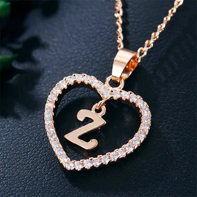 Women's Heart Shape 26 Alphabet Letter Design Alloy Pendant Necklace