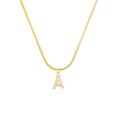 Women Delicate 26 Alphabet Letter Rhinestone Copper Necklace