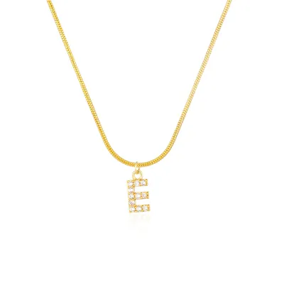 Women Delicate 26 Alphabet Letter Rhinestone Copper Necklace
