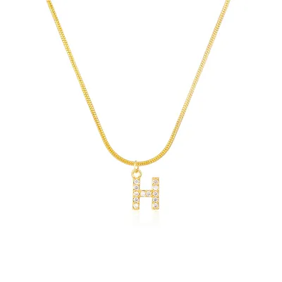 Women Delicate 26 Alphabet Letter Rhinestone Copper Necklace