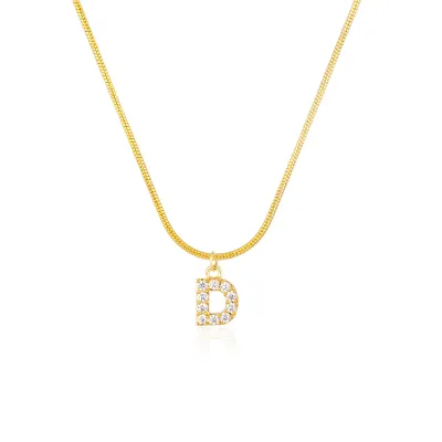 Women Delicate 26 Alphabet Letter Rhinestone Copper Necklace