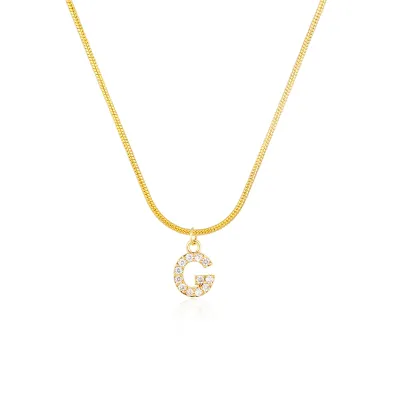 Women Delicate 26 Alphabet Letter Rhinestone Copper Necklace
