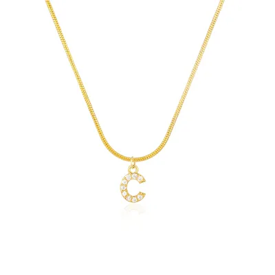 Women Delicate 26 Alphabet Letter Rhinestone Copper Necklace