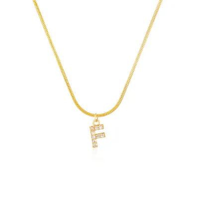 Women Delicate 26 Alphabet Letter Rhinestone Copper Necklace