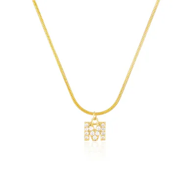 Women Delicate 26 Alphabet Letter Rhinestone Copper Necklace