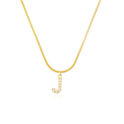 Women Delicate 26 Alphabet Letter Rhinestone Copper Necklace