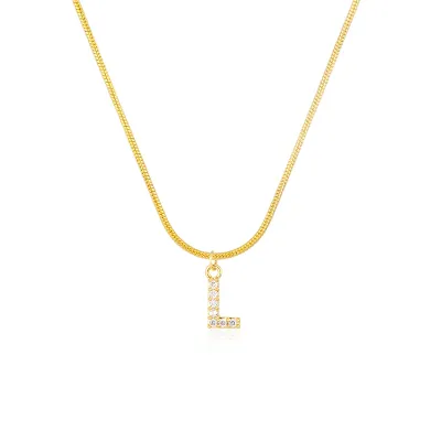 Women Delicate 26 Alphabet Letter Rhinestone Copper Necklace