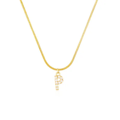 Women Delicate 26 Alphabet Letter Rhinestone Copper Necklace