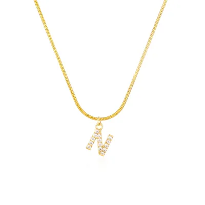 Women Delicate 26 Alphabet Letter Rhinestone Copper Necklace