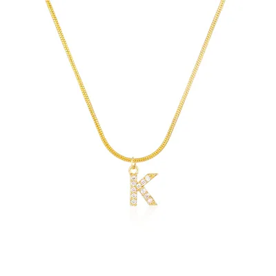 Women Delicate 26 Alphabet Letter Rhinestone Copper Necklace
