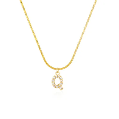 Women Delicate 26 Alphabet Letter Rhinestone Copper Necklace