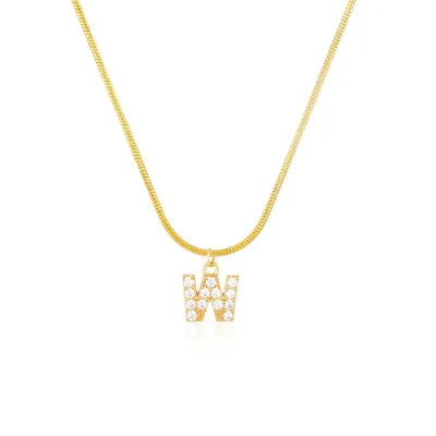 Women Delicate 26 Alphabet Letter Rhinestone Copper Necklace