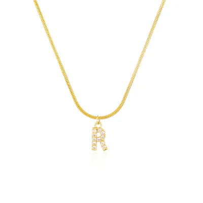 Women Delicate 26 Alphabet Letter Rhinestone Copper Necklace