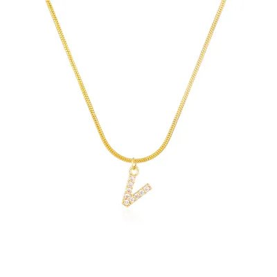 Women Delicate 26 Alphabet Letter Rhinestone Copper Necklace