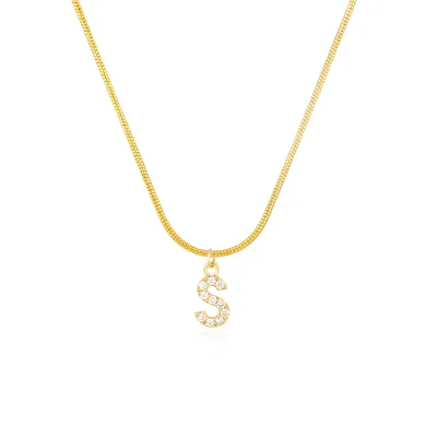 Women Delicate 26 Alphabet Letter Rhinestone Copper Necklace