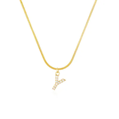 Women Delicate 26 Alphabet Letter Rhinestone Copper Necklace