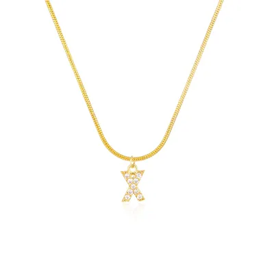 Women Delicate 26 Alphabet Letter Rhinestone Copper Necklace