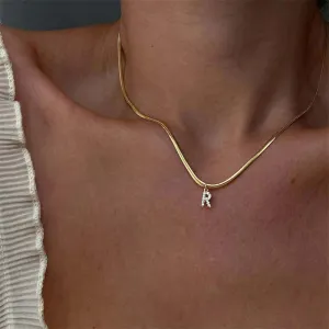 Women Delicate 26 Alphabet Letter Rhinestone Copper Necklace