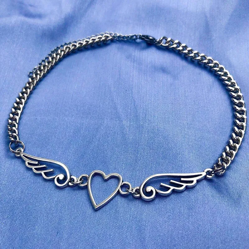 Women Unisex Alloy Heart Wing Shape Design Choker Necklace