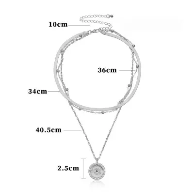 Women's Minimalist Geometric Mother-of-Pearl Pendant Multilayer Necklace with Cross Chain