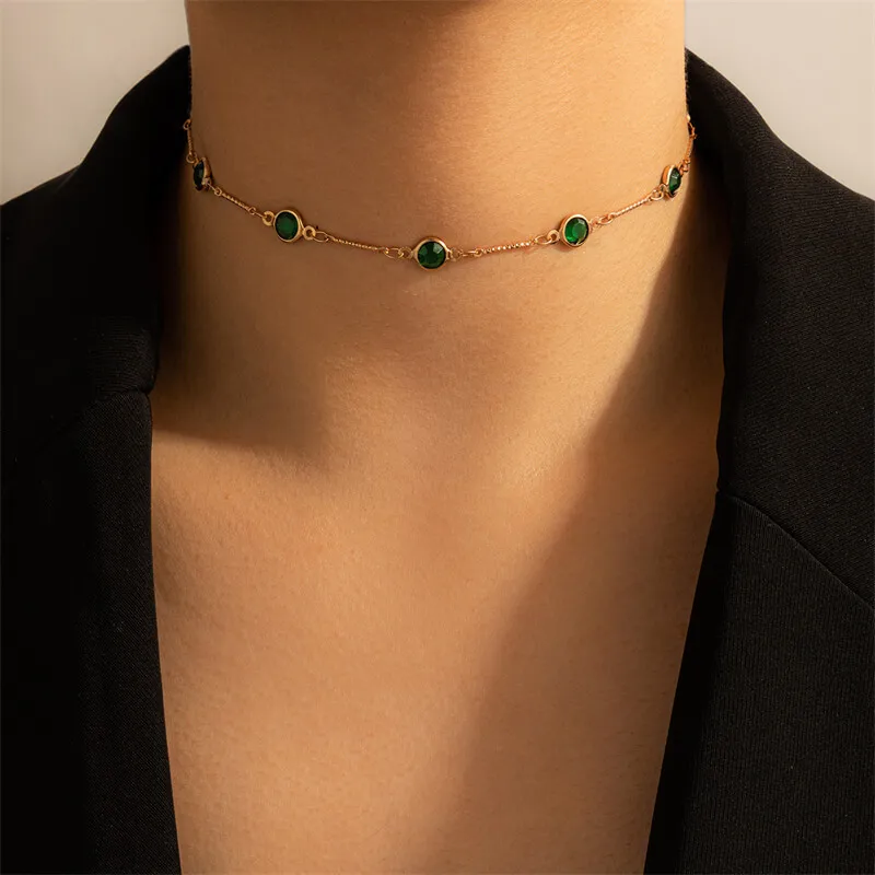 Women Fashion Rhinestone Geometric Choker Necklace Ethnic Style Alloy