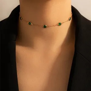 Women Fashion Rhinestone Geometric Choker Necklace Ethnic Style Alloy