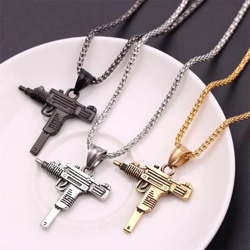 Hip Hop Pistol Shape Pendant Necklace Snake Chain Unisex Alloy