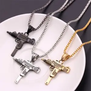 Hip Hop Pistol Shape Pendant Necklace Snake Chain Unisex Alloy