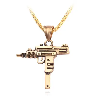 Hip Hop Pistol Shape Pendant Necklace Snake Chain Unisex Alloy