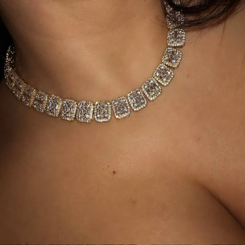 Women Fashion Rhinestone Teardrop Choker Necklace